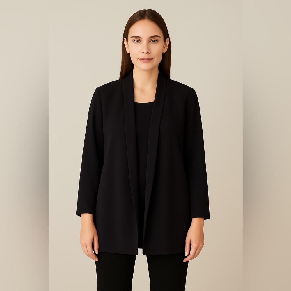 Calvin Klein Extended Size 1X Black Open Front Jacket Draped Long Sleeve Blazer